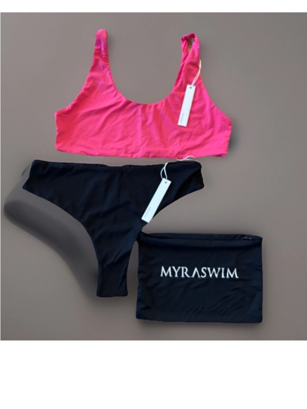 Myra Swim NWT Black Hot Pink Too Bottom Bikini Set With Pouch Nwt New Large L